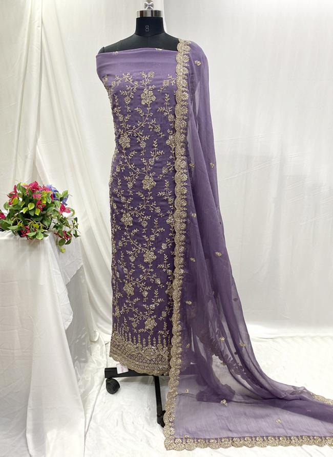 Chiffon Purple Wedding Wear Hand Work Salwaar Suit